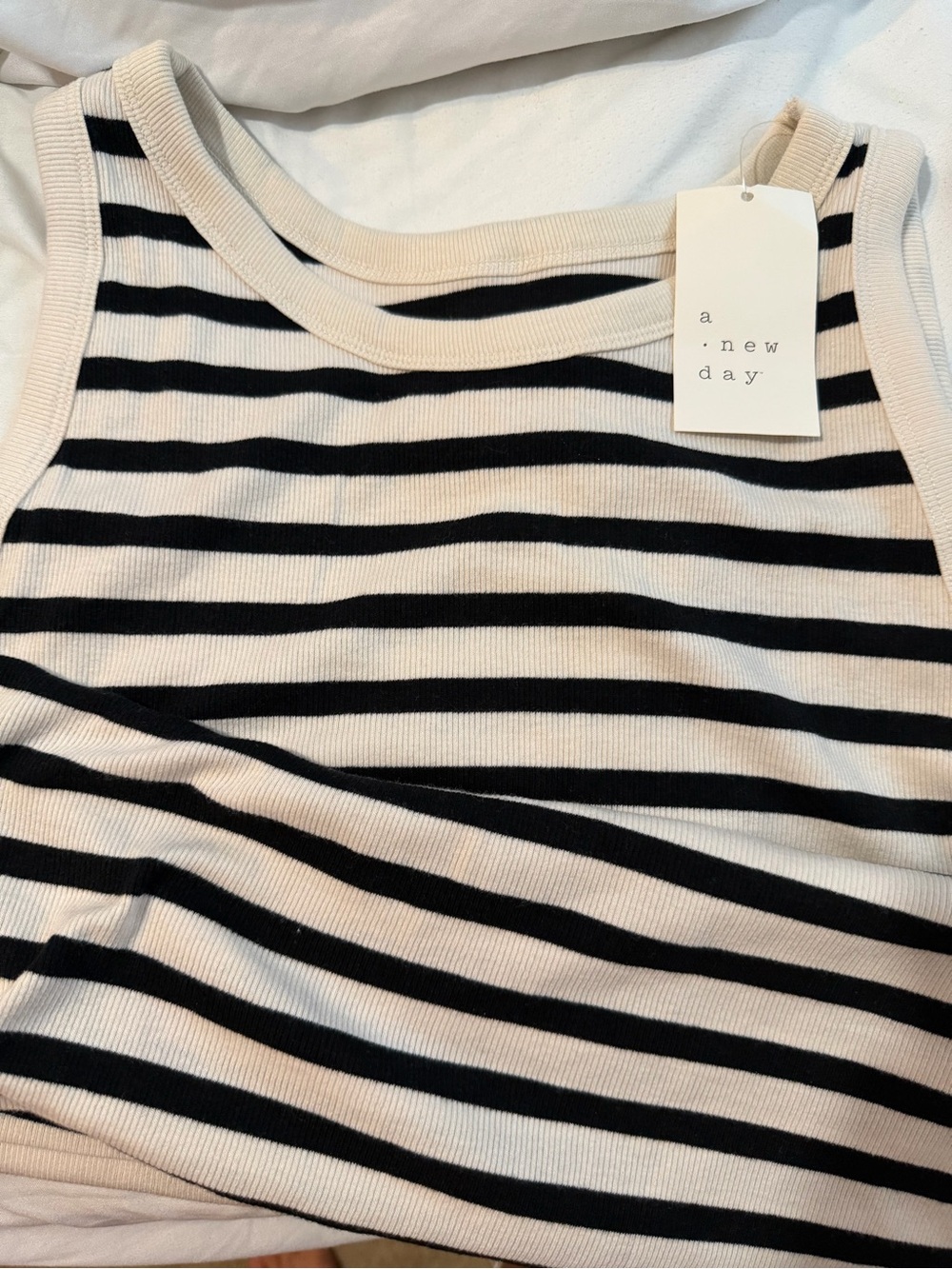 a new day Black and Cream Striped Ribbed Tank Top